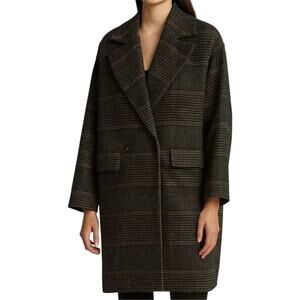 House Of Harlow 1960 Wool Plaid Midi Coat Double Breasted Notch Lapel Black XS